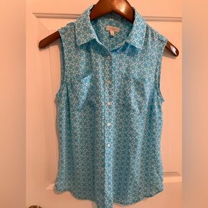 Talbots Sleeveless Blue Patterned Women's Top, Petite